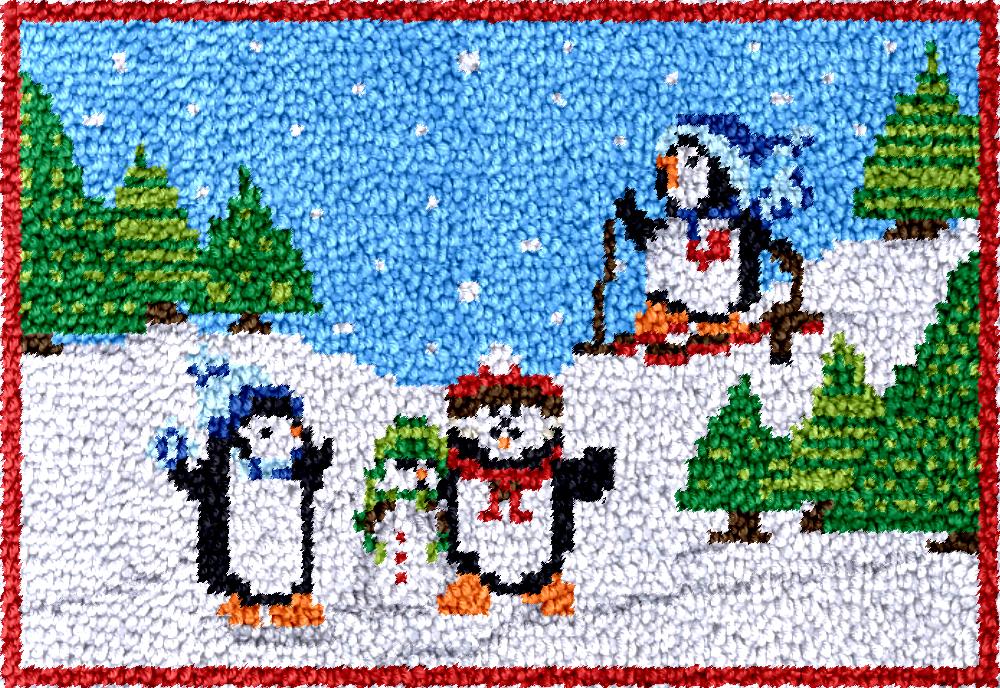 Diy Electronics Art - Pinguins trava gancho tapete kits com