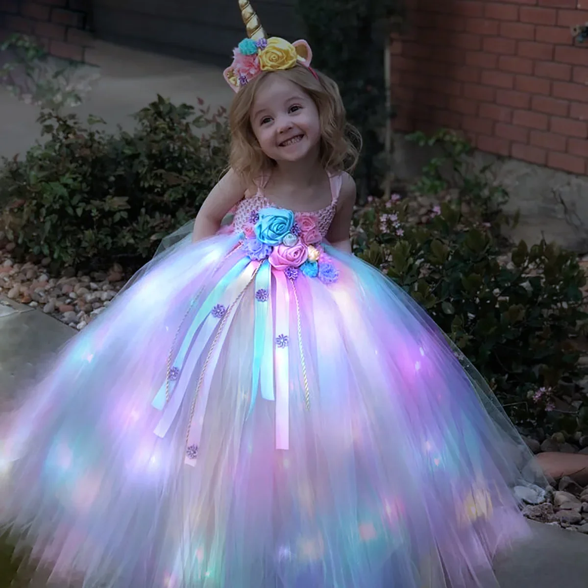 Gilrs longo led unicórnio tutu - Diy Halloween Electronics avaliação e preço